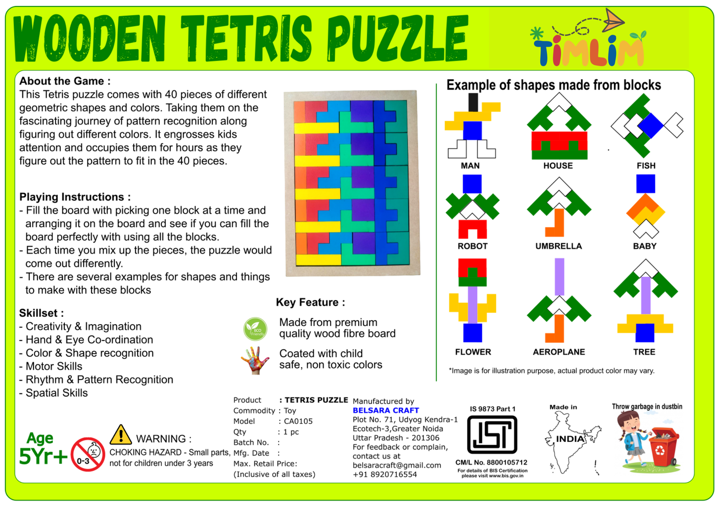 Timlim™ Wooden Tetris Puzzle Set
